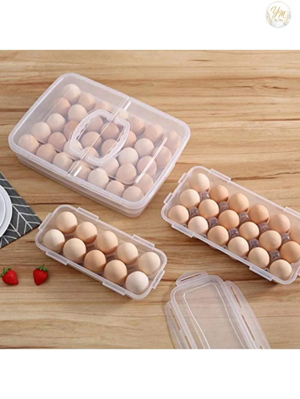 4 Pack Clear Plastic Egg Holders with Lids, Stackable Refrigerator Egg Trays
